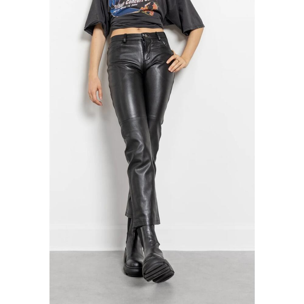 Hugo Buscati Collection Women's sz 8 Black Leather Pants Lined Flat Front